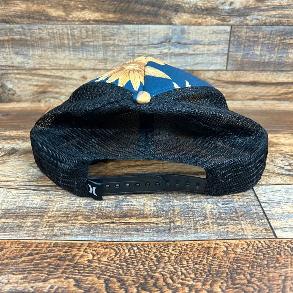 Hurley Floral Blue Yellow Women's Trucker Hat Snapback Mesh